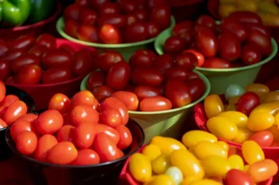 Assortment of common bladder irritant foods including citrus, coffee, and spicy peppers